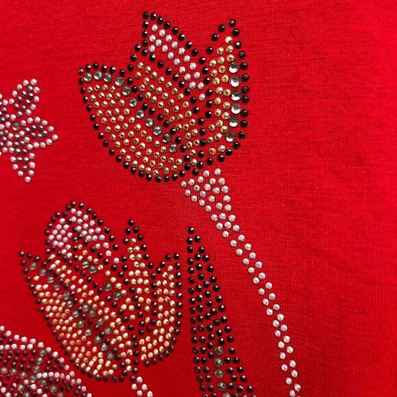 Flora by Fashion red short sleeved blouse with floral stud design, brand new, XL - Picture 4 of 7